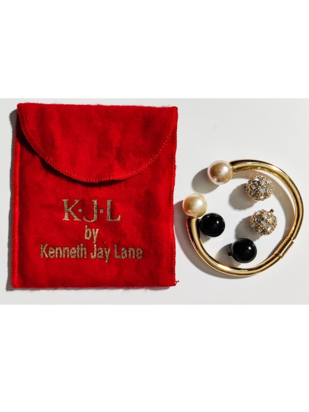 Kenneth Jay Lane KJL Interchangeable Gold Tone Flexing Bangle Cuff Bracelet 7"
